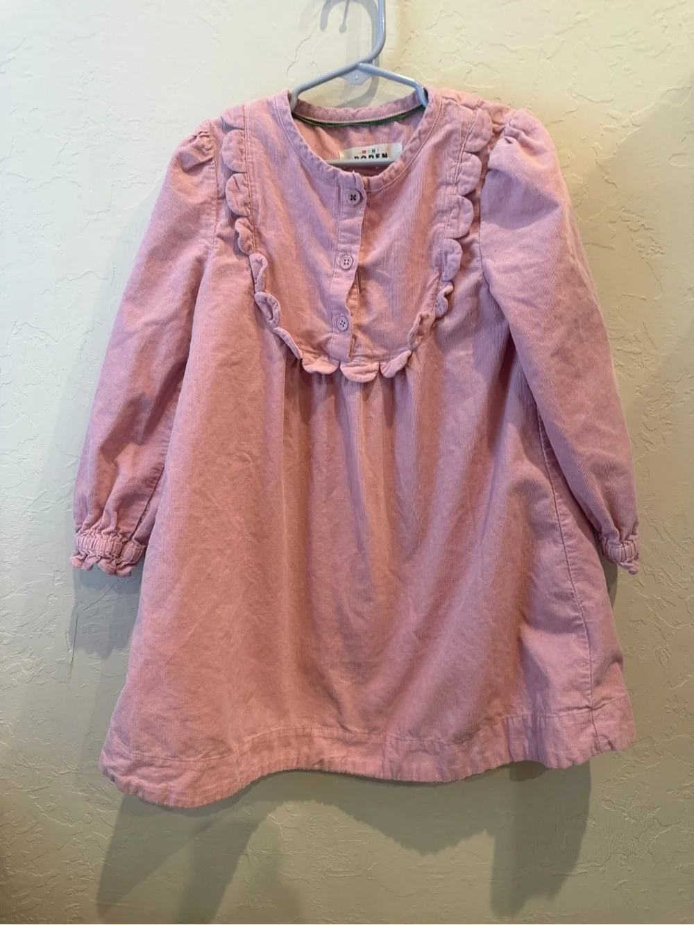 Mini Boden eloquent pink scallop neck dress long sleeve size 6-7